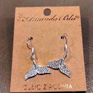 Silver Earrings- Cubic Zirconia Whale Tail Earrings Amanda Blu NWT